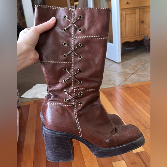 Vintage 90’s Lower East Side Faux Leather Chunky Corset Platform Boots - Picture 8 of 12